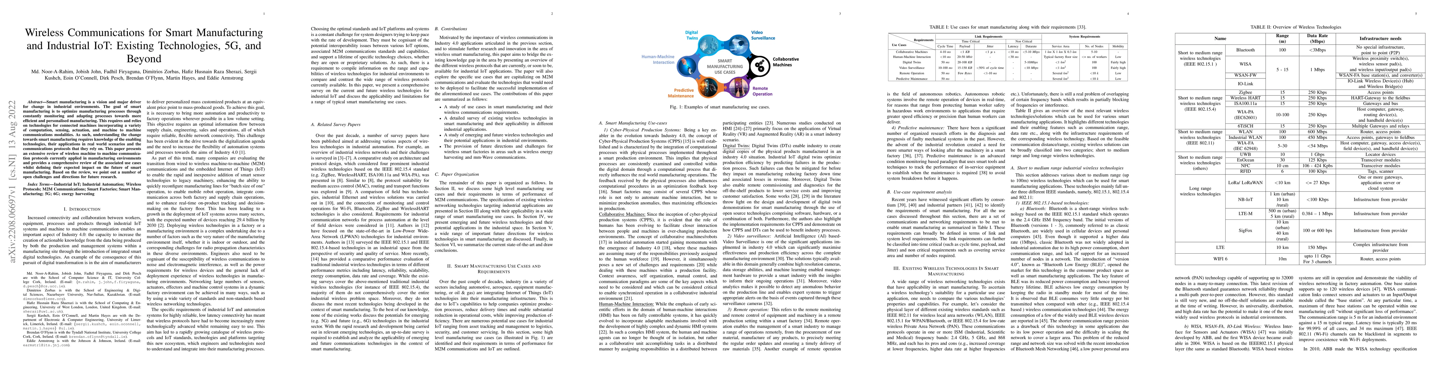 Thumbnail for Wireless Communications for Smart Manufacturing and Industrial IoT:
  Existing Technologies, 5G, and Beyond