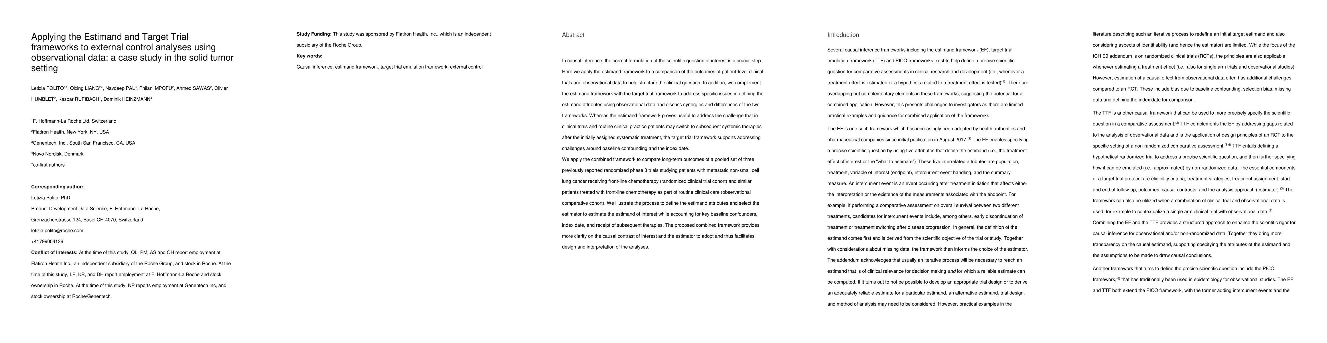 Thumbnail for Applying the Estimand and Target Trial frameworks to external control
  analyses using observational data: a case study in the solid tumor setting
