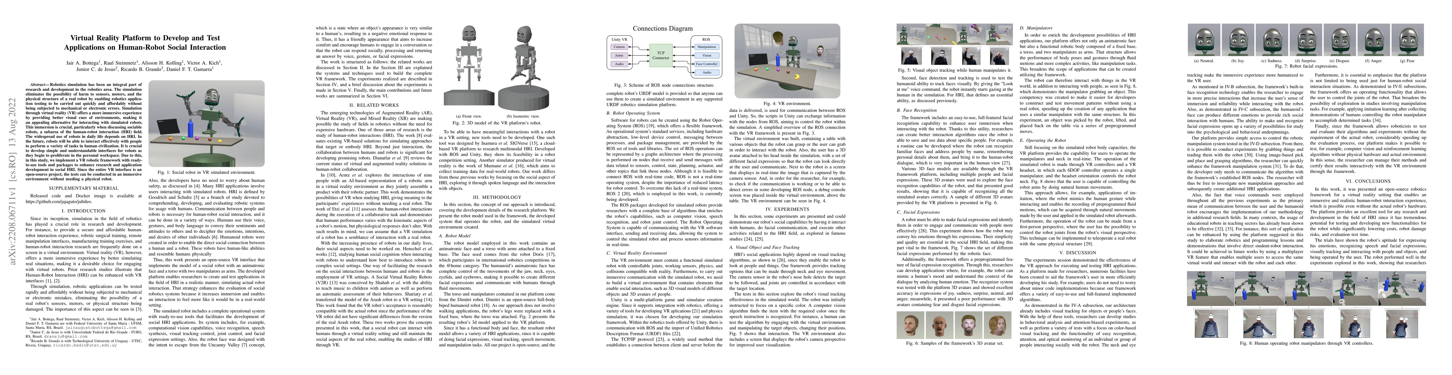 Thumbnail for Virtual Reality Platform to Develop and Test Applications on Human-Robot
  Social Interaction