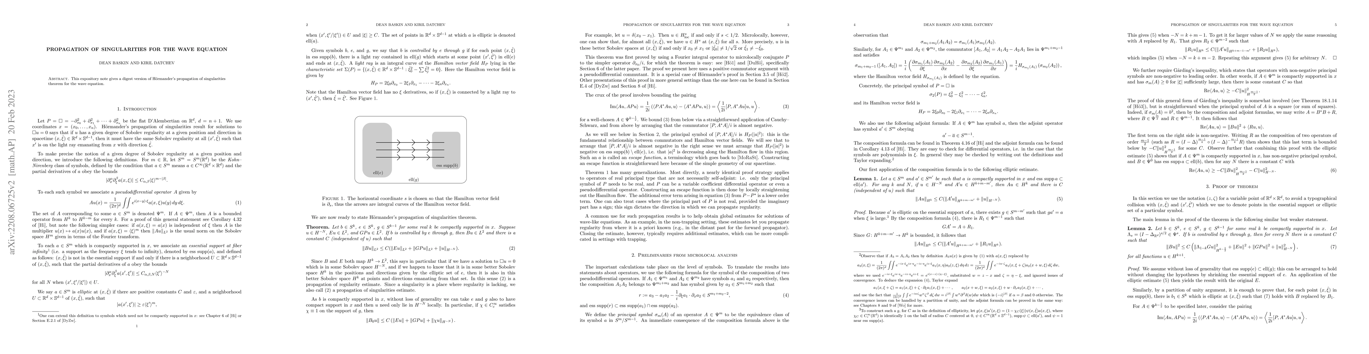 Thumbnail for Propagation of singularities for the wave equation