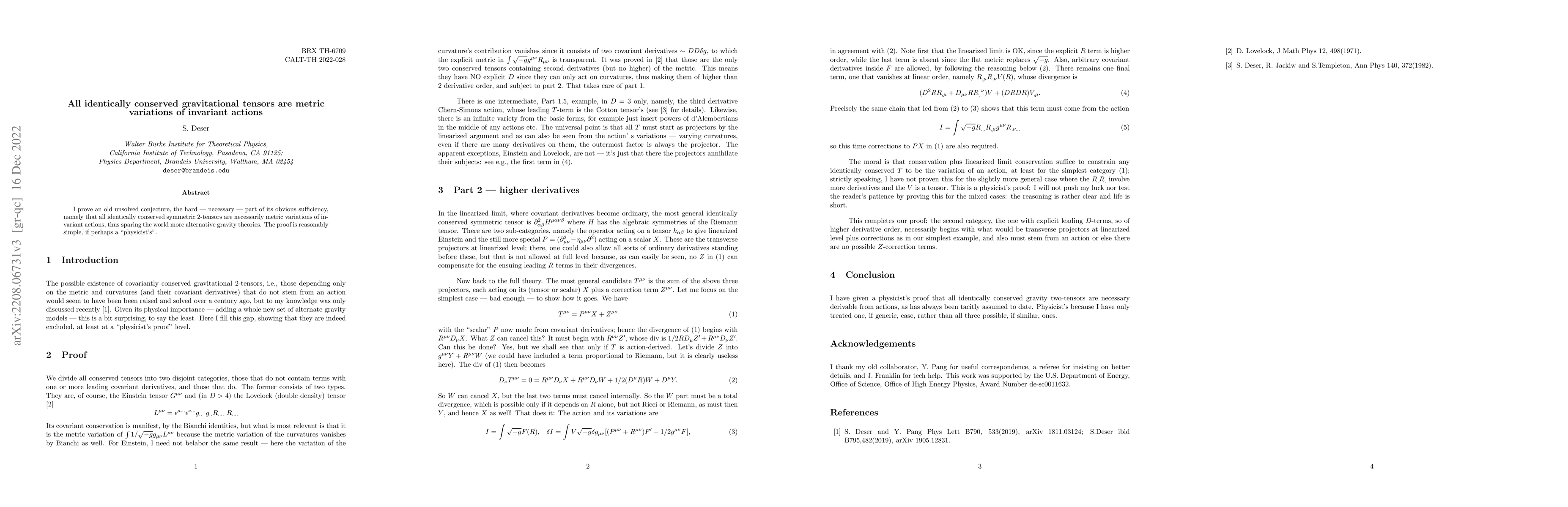 Thumbnail for All identically conserved gravitational tensors are metric variations of
  an action
