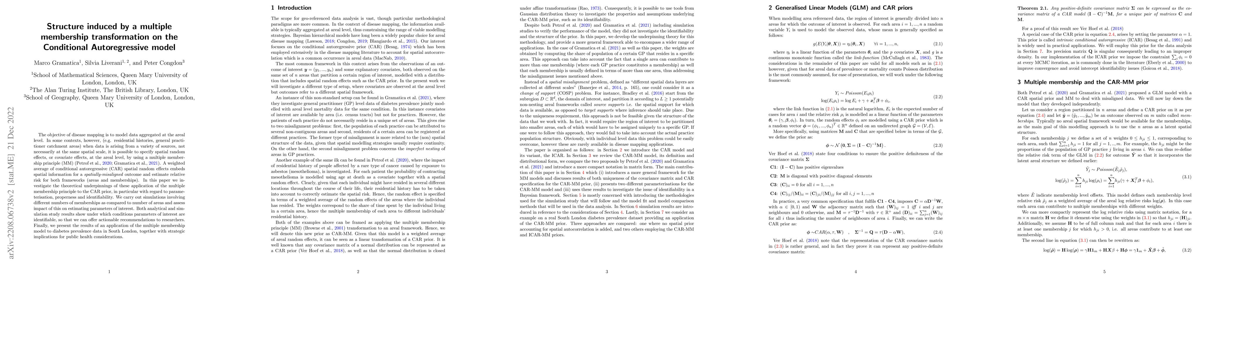 Thumbnail for Structure induced by a multiple membership transformation on the
  Conditional Autoregressive model