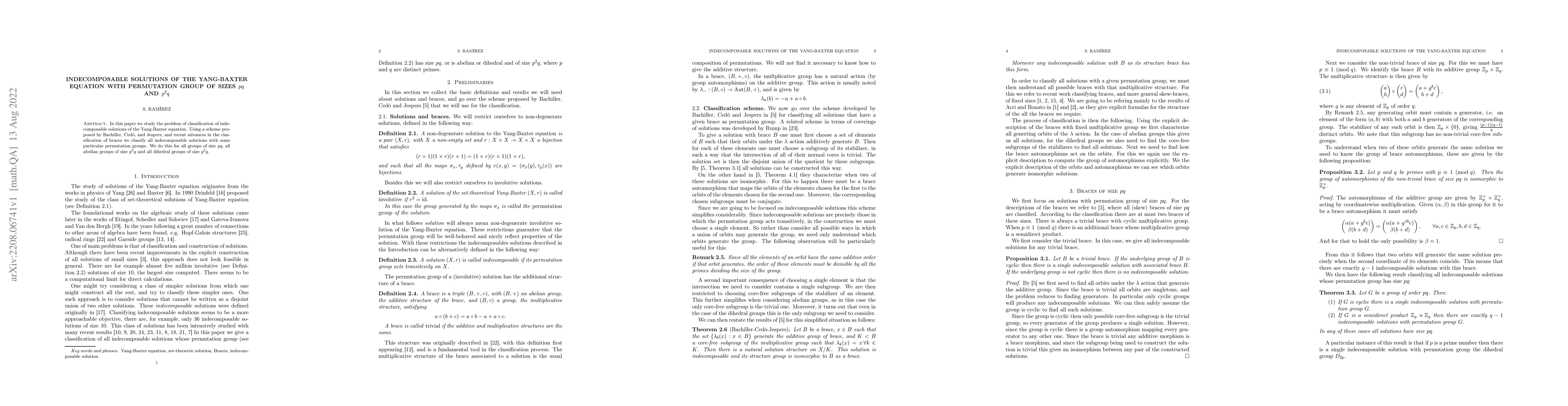 Thumbnail for Indecomposable solutions of the Yang-Baxter equation with permutation
  group of sizes $pq$ and $p^2q$