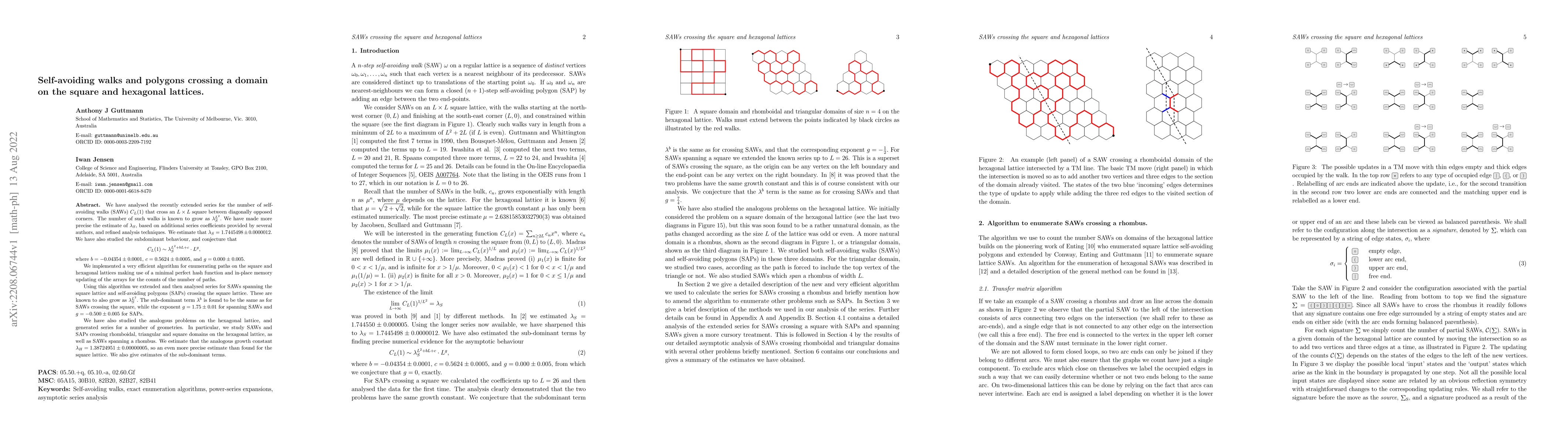 Thumbnail for Self-avoiding walks and polygons crossing a domain on the square and
  hexagonal lattices