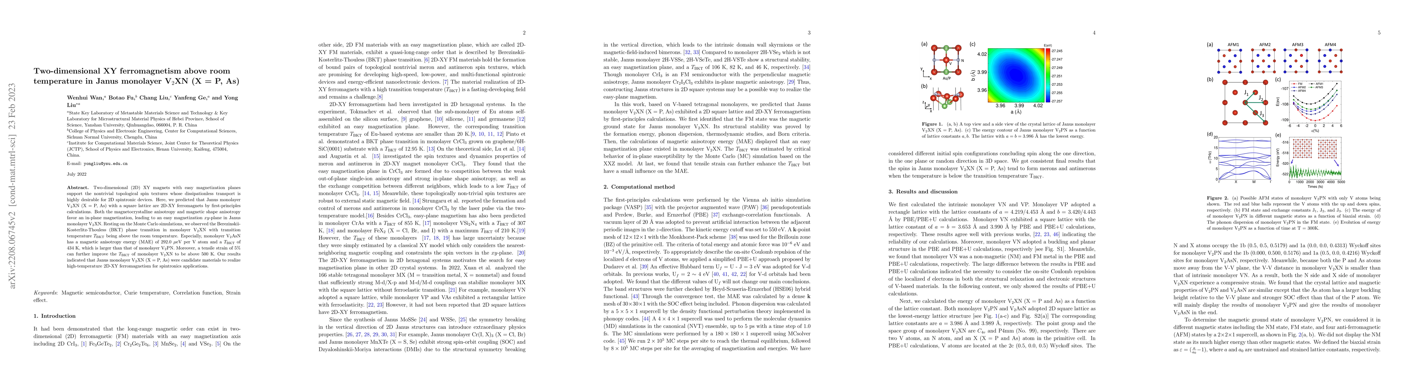 Thumbnail for 2D-XY ferromagnetism with high transition temperature in Janus monolayer
  V$_{2}$XN (X = P, As)