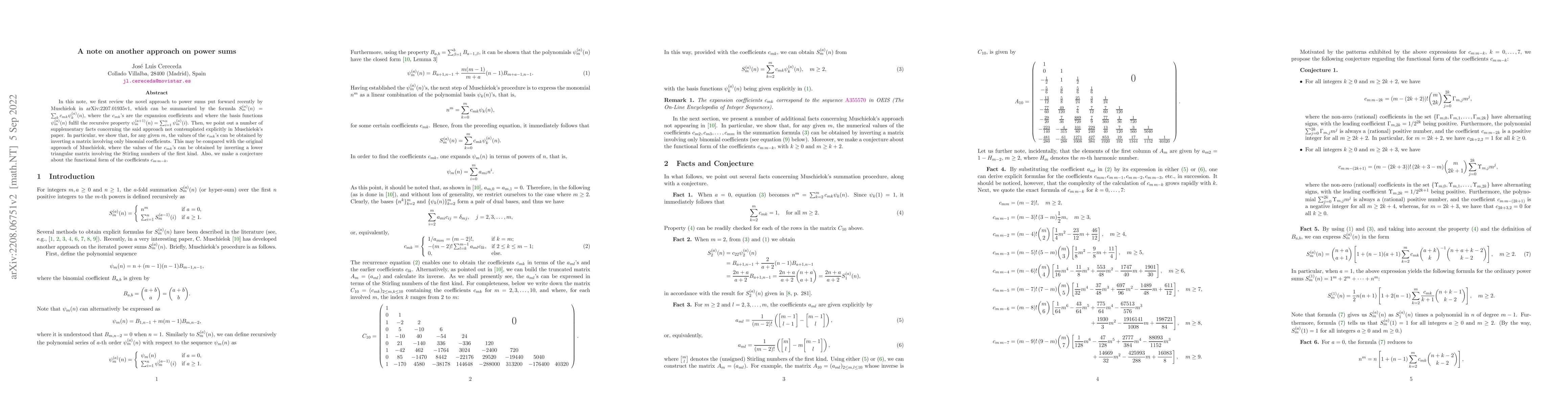 Thumbnail for A note on another approach on power sums