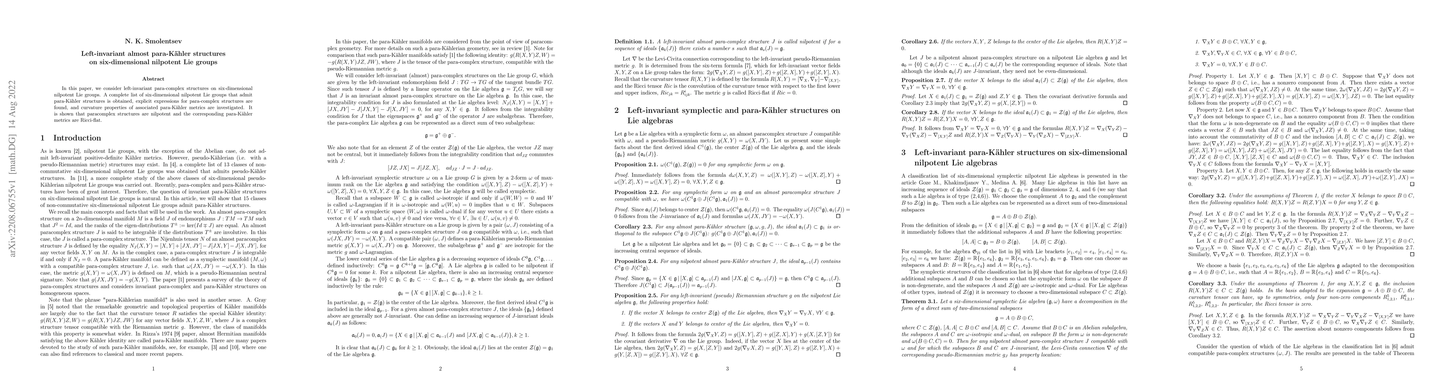 Thumbnail for Left-invariant almost para-K\"{a}hler structures on six-dimensional
  nilpotent Lie groups