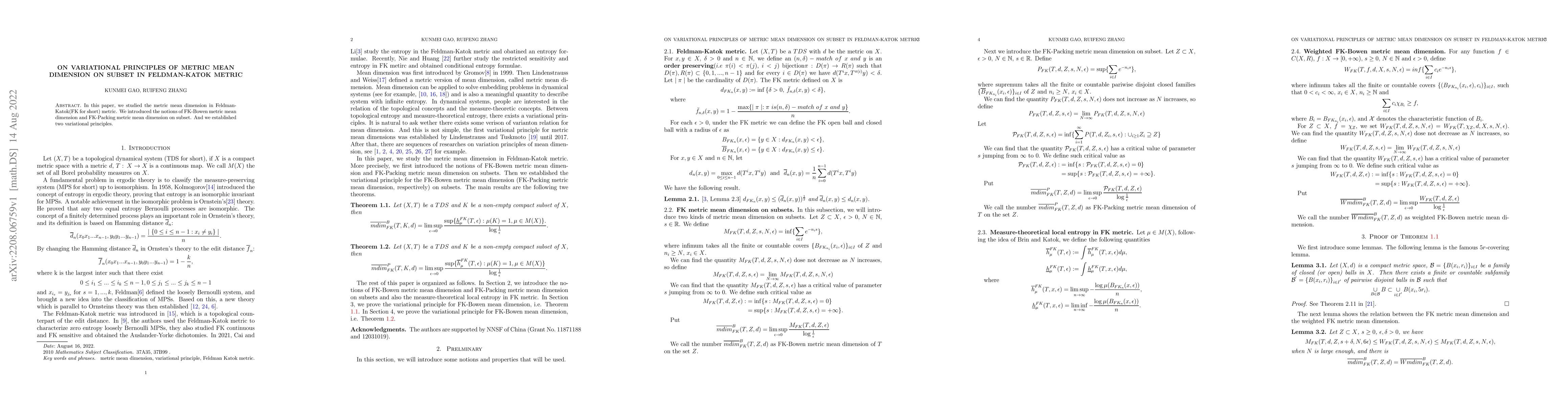 Thumbnail for On variational principles of metric mean dimension on subset in
  Feldman-Katok metric