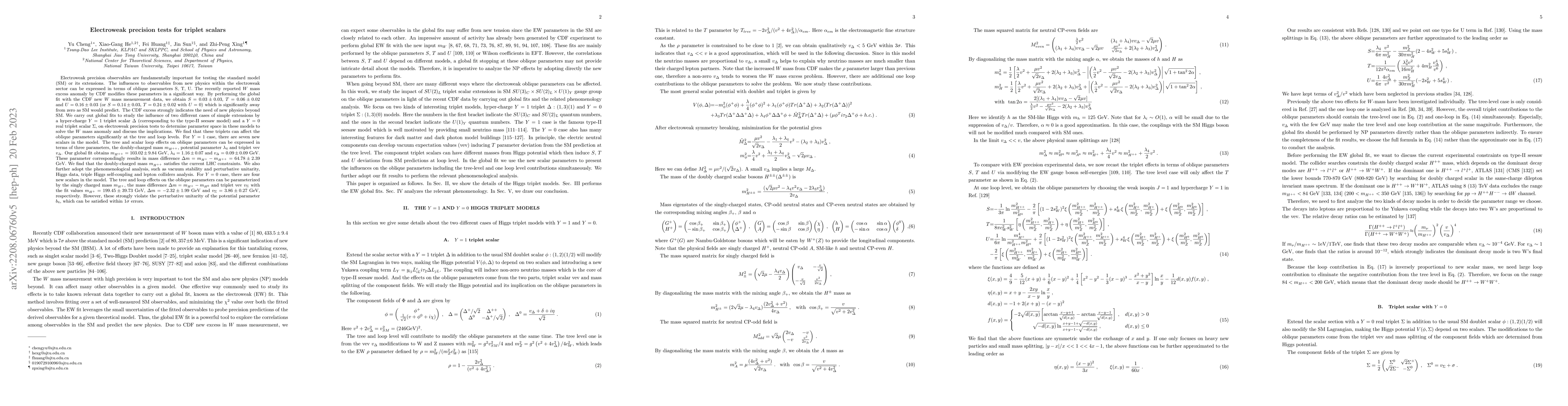Thumbnail for Electroweak precision tests for triplet scalars