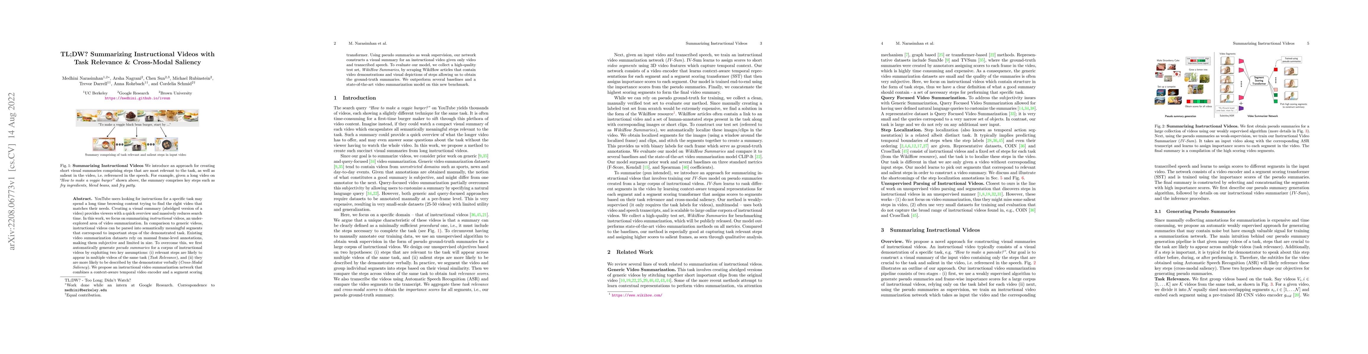 Thumbnail for TL;DW? Summarizing Instructional Videos with Task Relevance &
  Cross-Modal Saliency