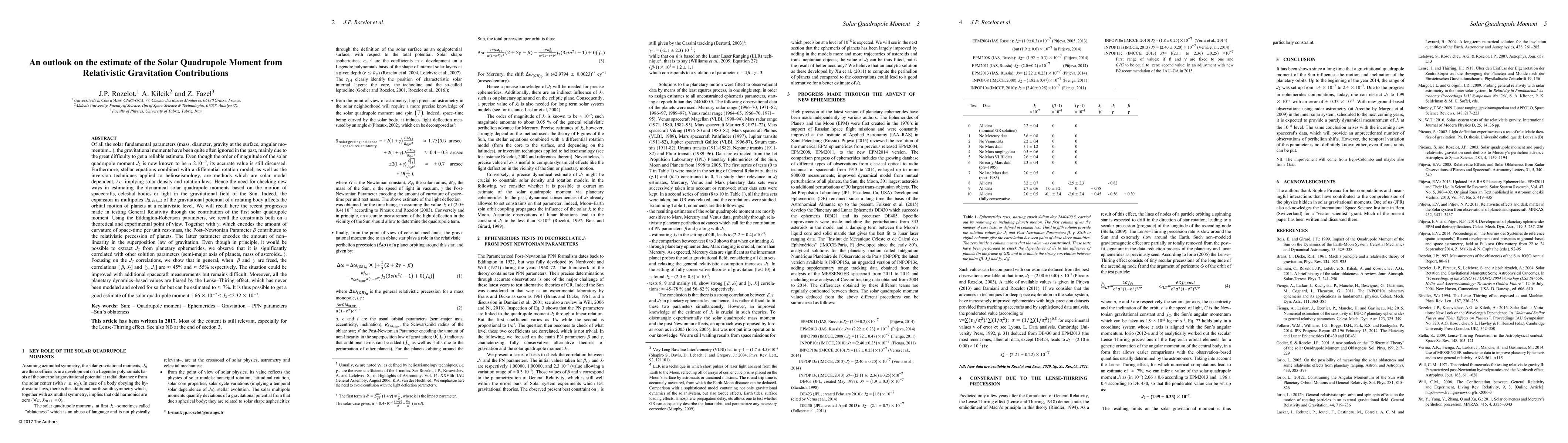 Thumbnail for An outlook on the estimate of the solar quadrupole moment from
  relativistic gravitation contributions