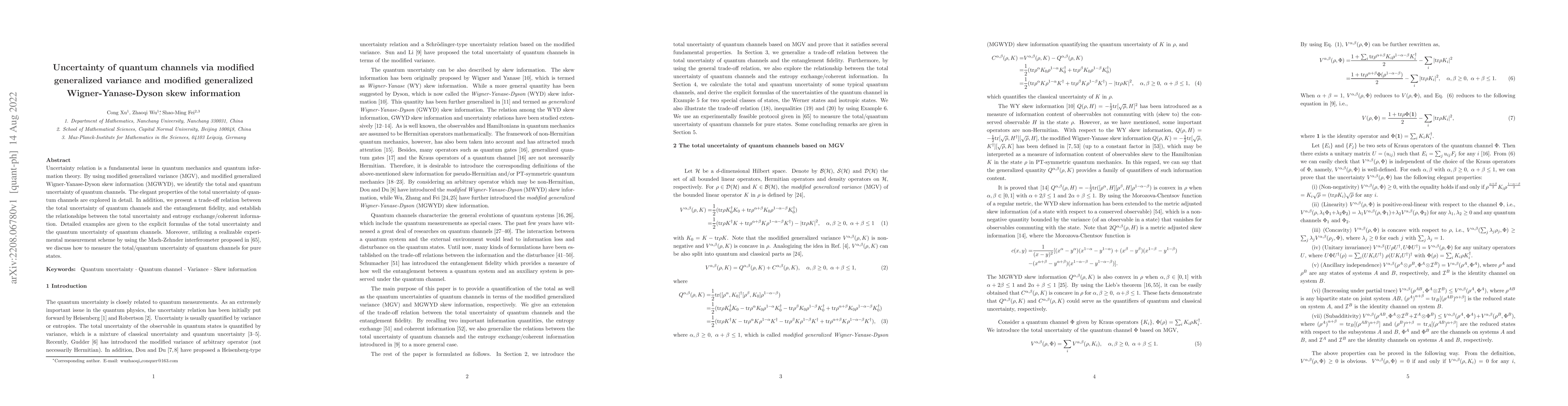 Thumbnail for Uncertainty of quantum channels via modified generalized variance and
  modified generalized Wigner-Yanase-Dyson skew information