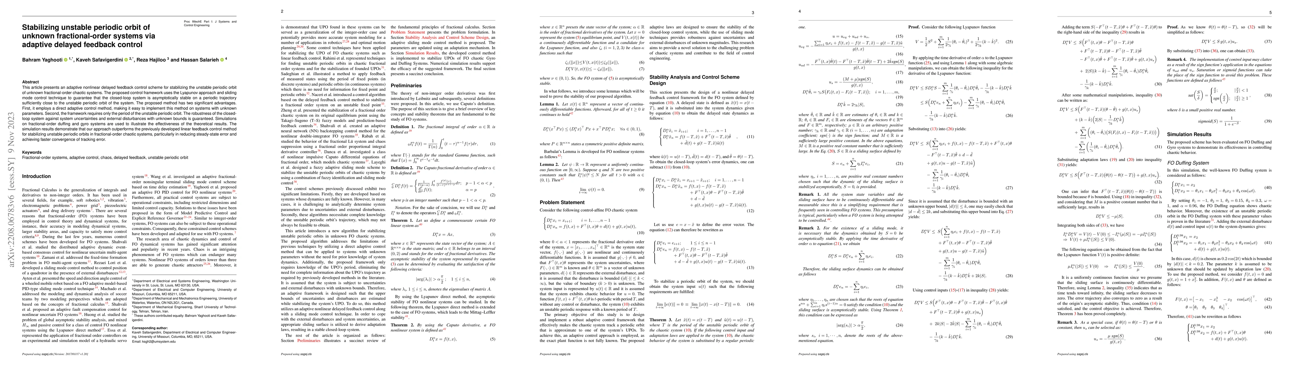 Thumbnail for Stabilizing unstable periodic orbit of unknown fractional-order systems
  via adaptive delayed feedback control