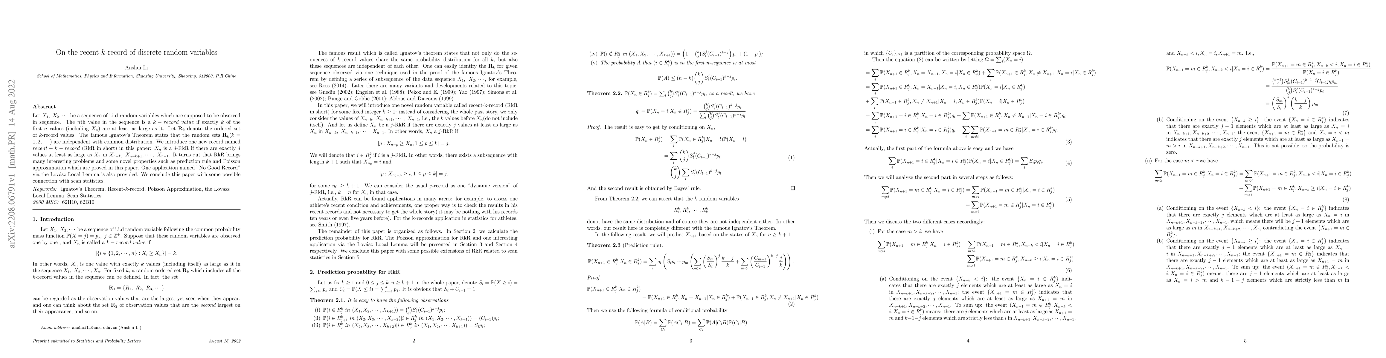 Thumbnail for On the recent-$k$-record of discrete random variables