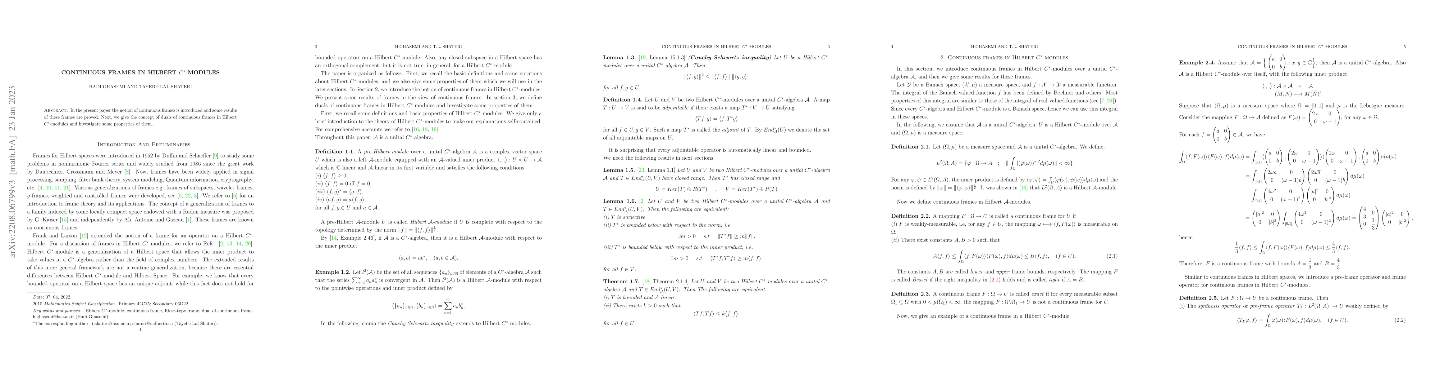 Thumbnail for Continuous frames in Hilbert C*-modules