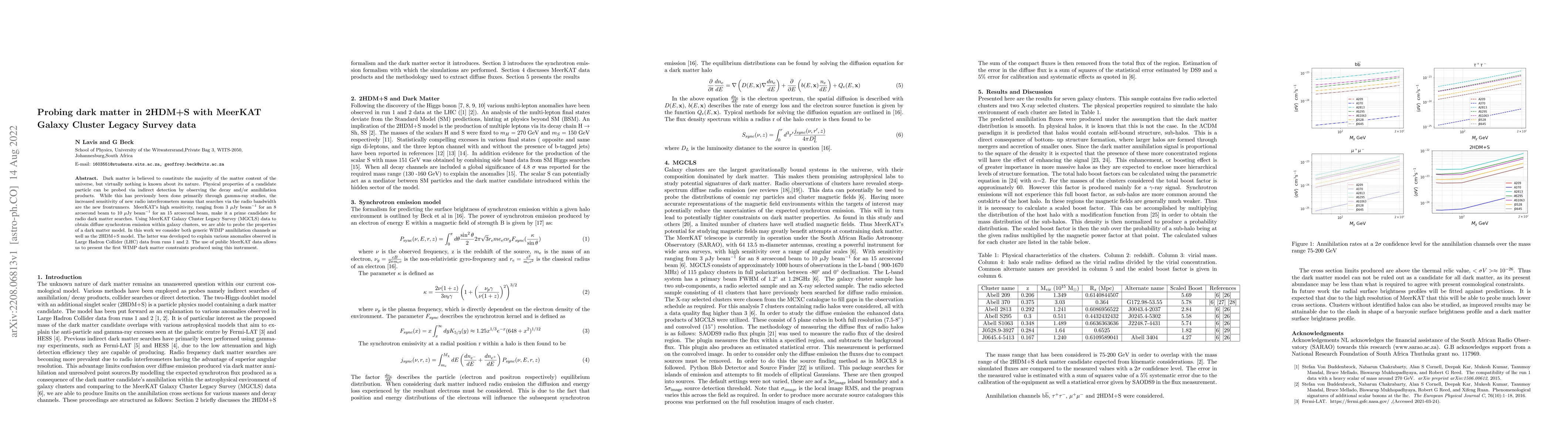 Thumbnail for Probing dark matter in 2HDMS+S with MeerKAT Galaxy Cluster Legacy Survey
  data