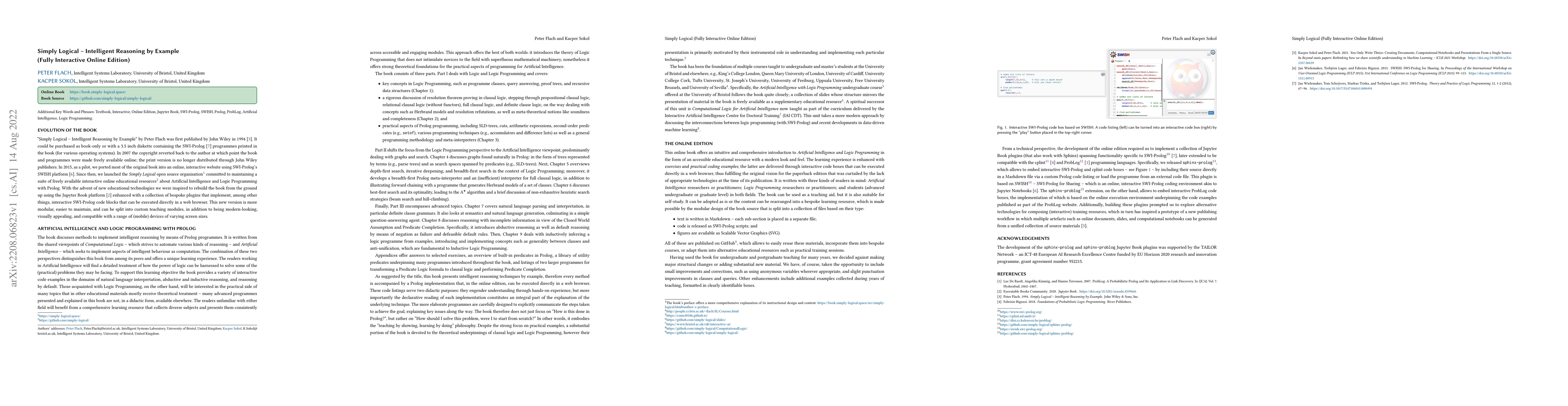Thumbnail for Simply Logical -- Intelligent Reasoning by Example (Fully Interactive
  Online Edition)