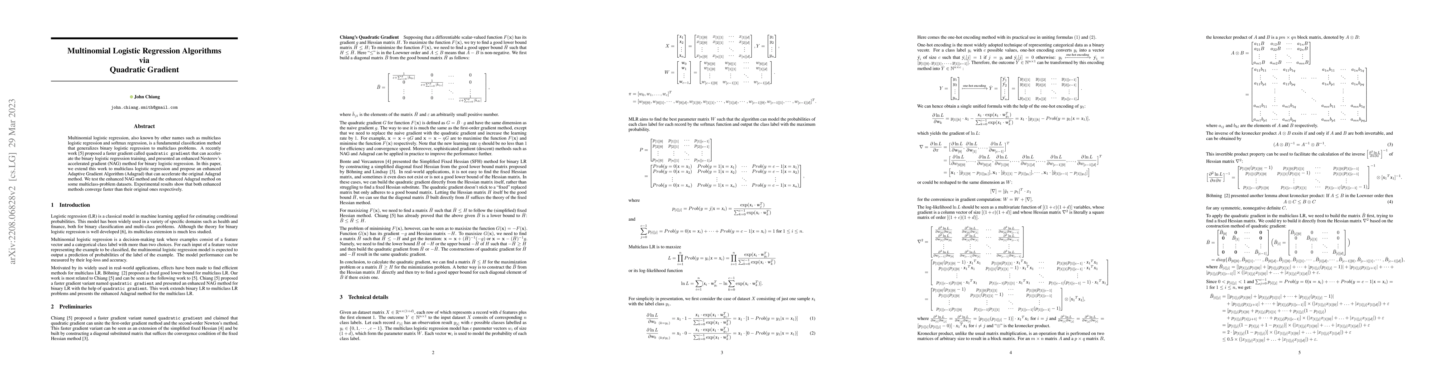 Thumbnail for Multinomial Logistic Regression Algorithms via Quadratic Gradient