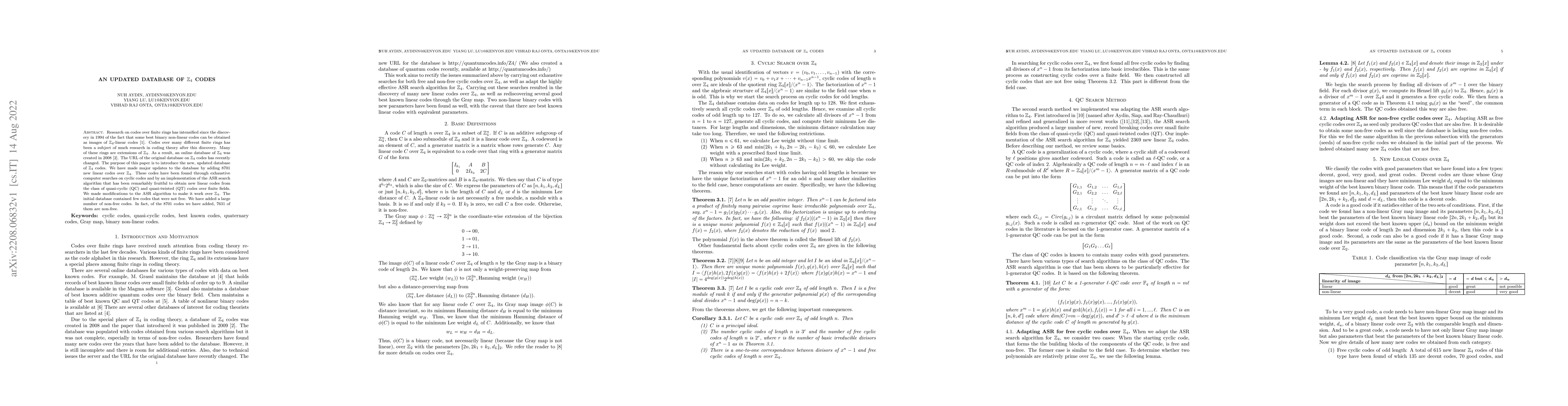 Thumbnail for An Updated Database of $\mathbb{Z}_4$ Codes