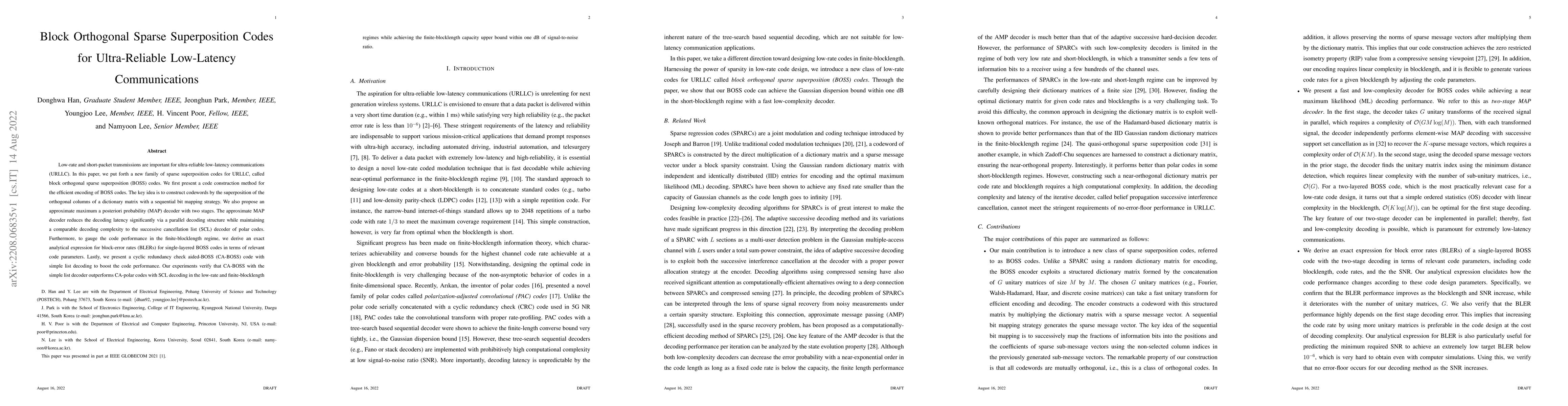 Thumbnail for Block Orthogonal Sparse Superposition Codes for Ultra-Reliable
  Low-Latency Communications