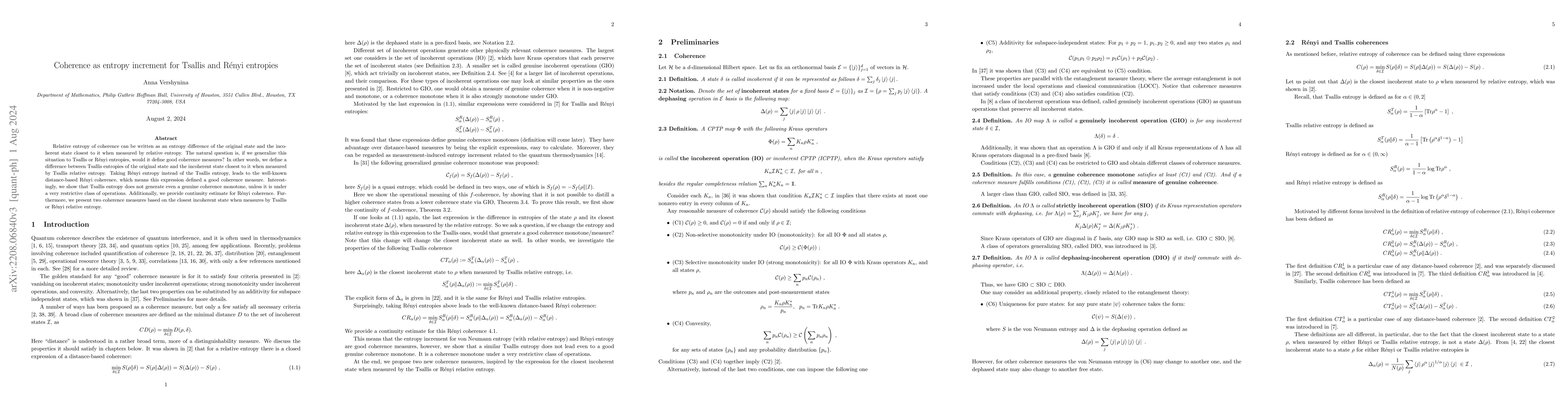 Thumbnail for Coherence as entropy increment for Tsallis and Renyi entropies
