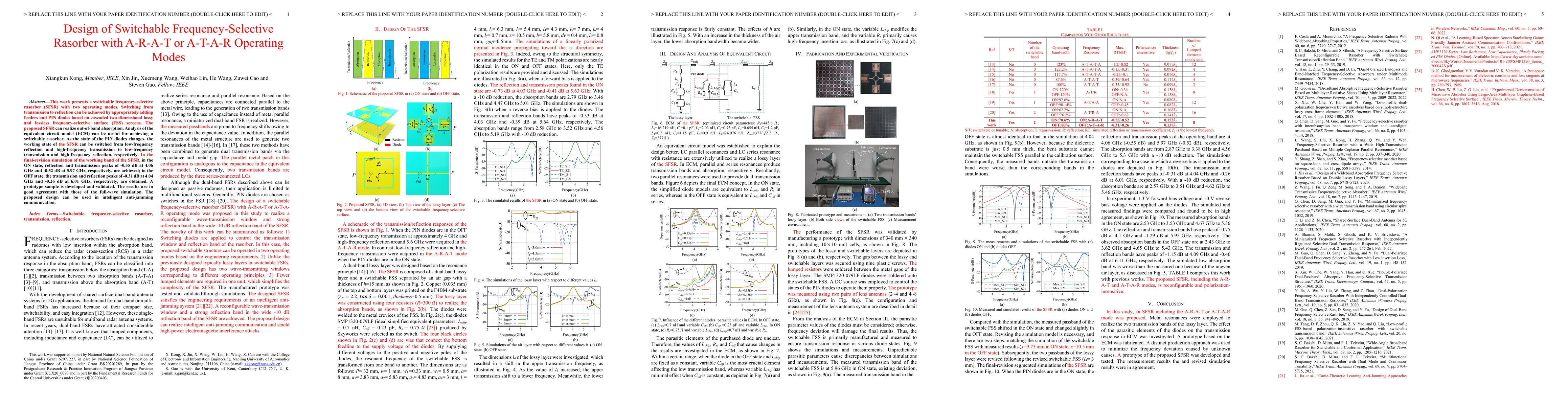 Thumbnail for Design of Switchable Frequency-Selective Rasorber with A-R-A-T or
  A-T-A-R Operating Modes