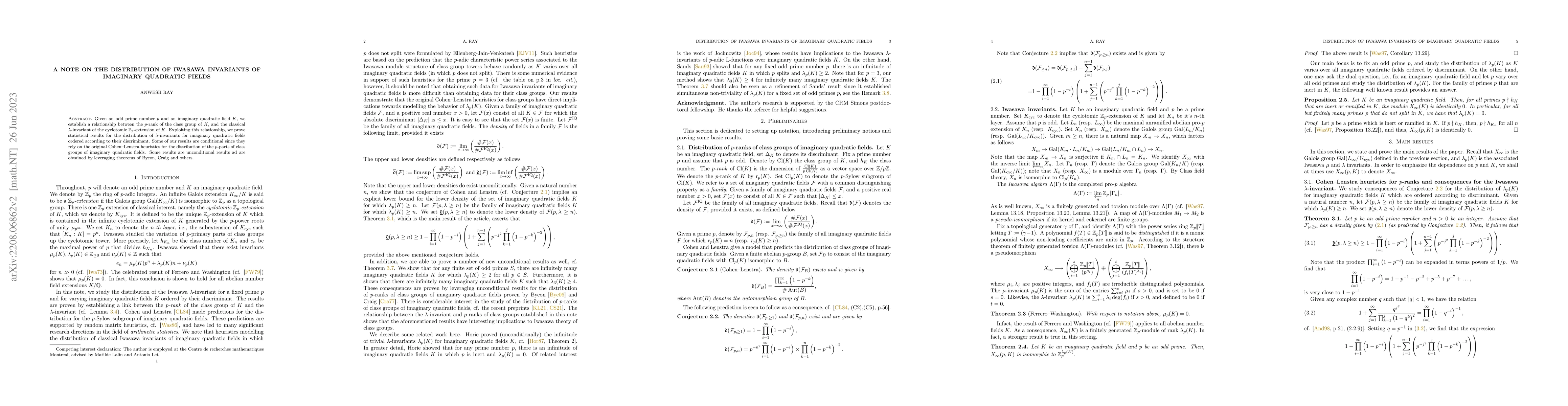 Thumbnail for A note on the distribution of Iwasawa invariants of imaginary quadratic
  fields