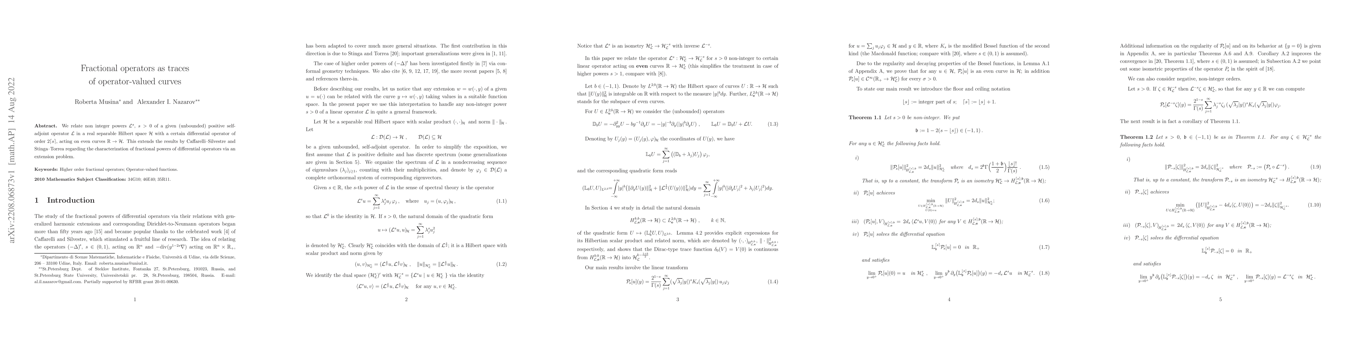 Thumbnail for Fractional operators as traces of operator-valued curves