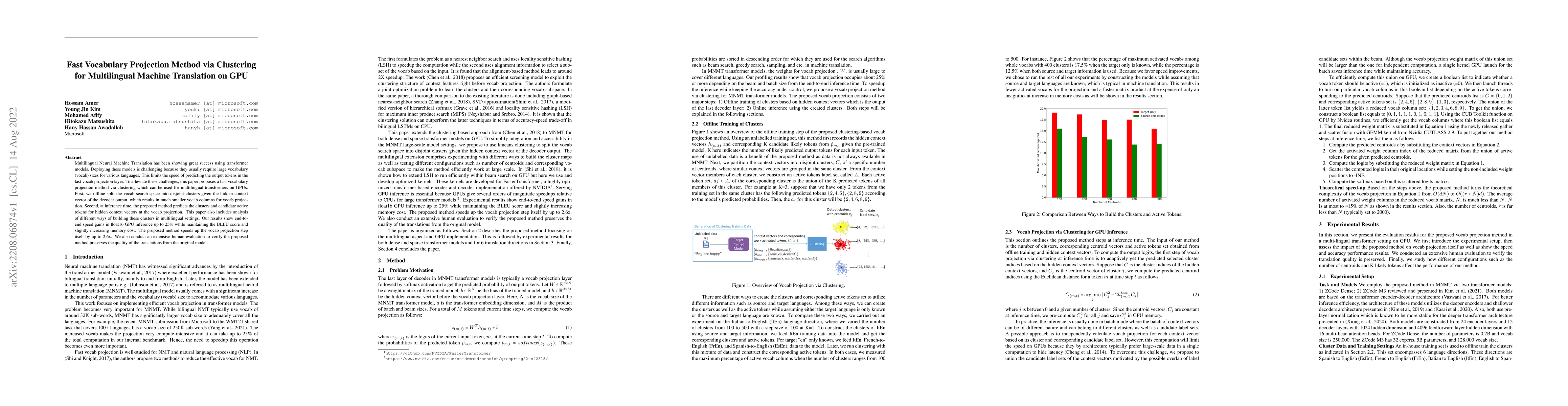 Thumbnail for Fast Vocabulary Projection Method via Clustering for Multilingual
  Machine Translation on GPU