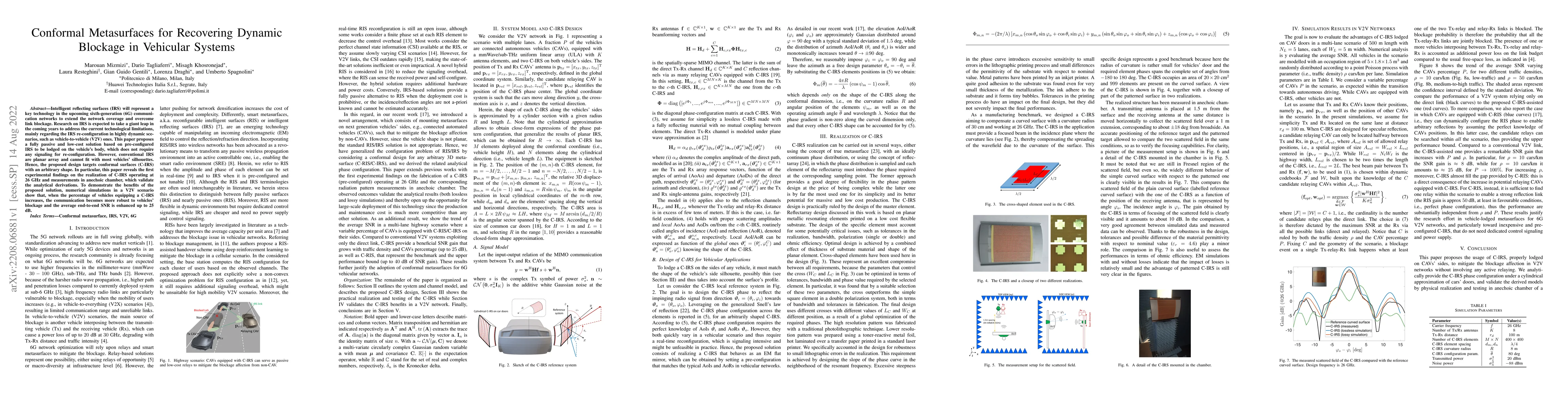Thumbnail for Conformal Metasurfaces for Recovering Dynamic Blockage in Vehicular
  Systems