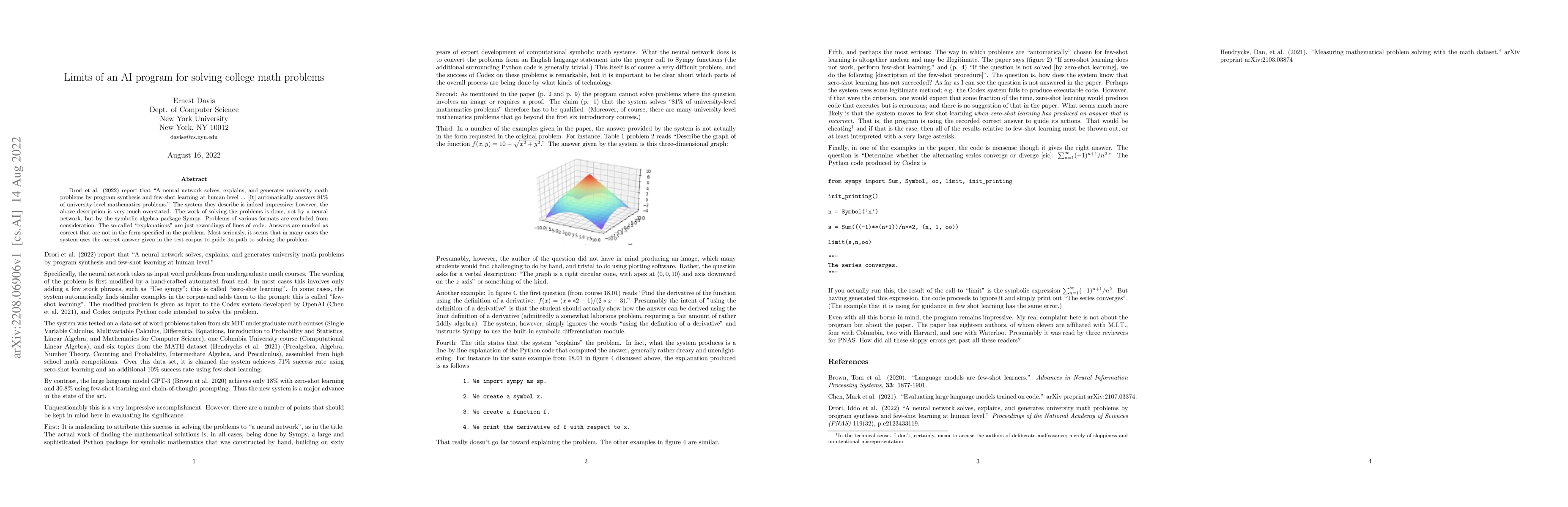 Thumbnail for Limits of an AI program for solving college math problems