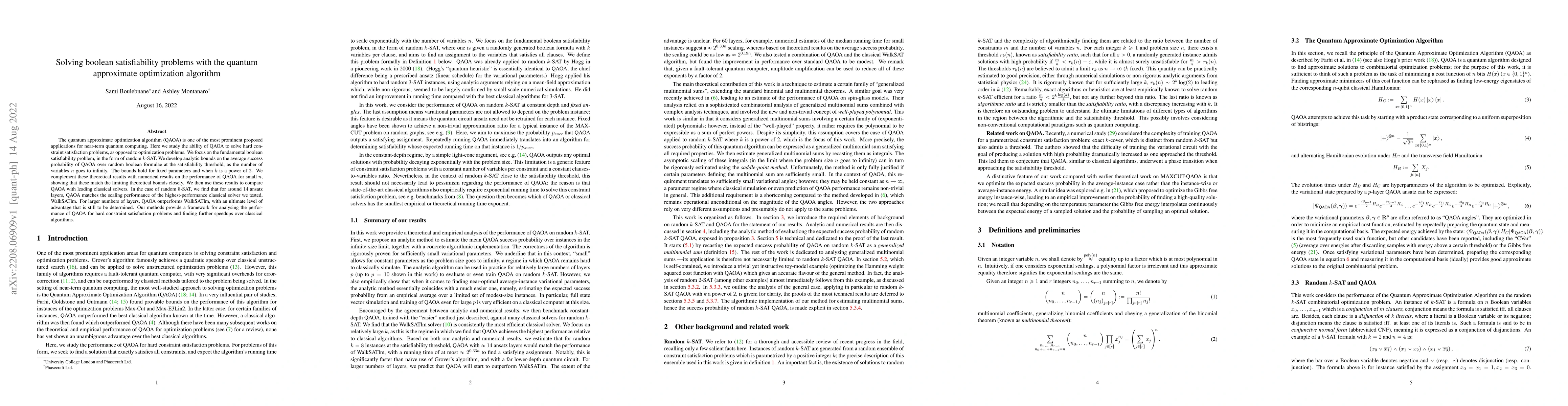 Thumbnail for Solving boolean satisfiability problems with the quantum approximate
  optimization algorithm