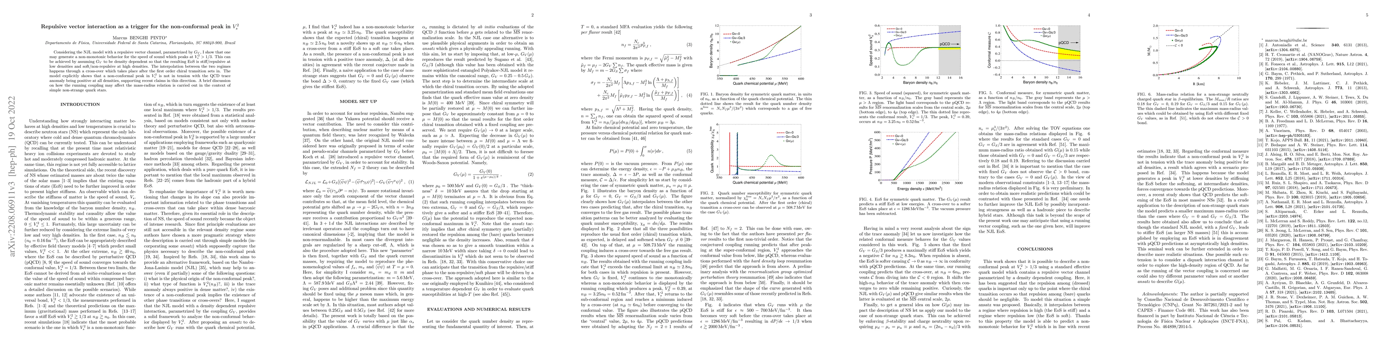 Thumbnail for Repulsive vector interaction as a trigger for the non-conformal peak in
  $V_s^2$