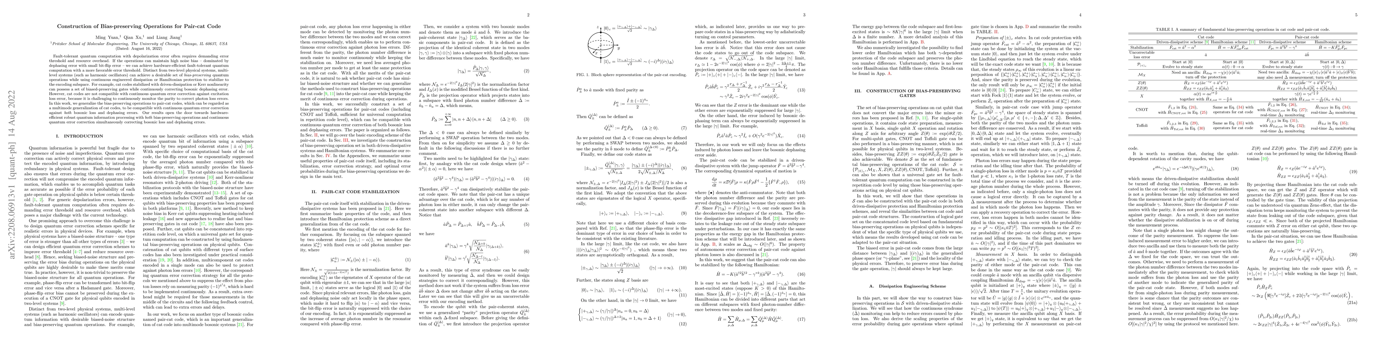 Thumbnail for Construction of Bias-preserving Operations for Pair-cat Code