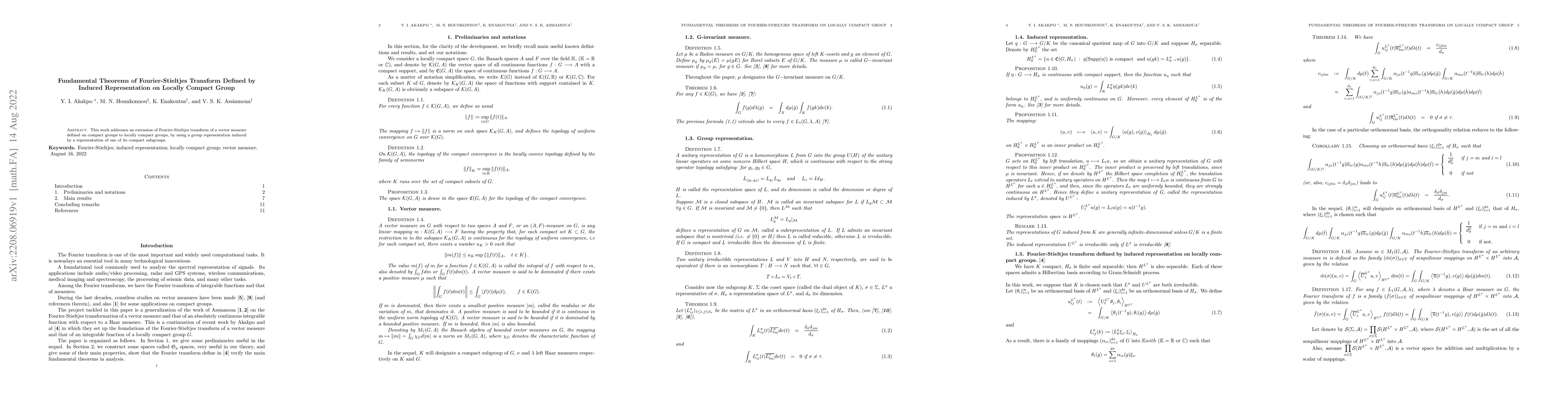 Thumbnail for Fundamental Theorems of Fourier-Stieltjes Transform Defined by Induced
  Representation on Locally Compact Group