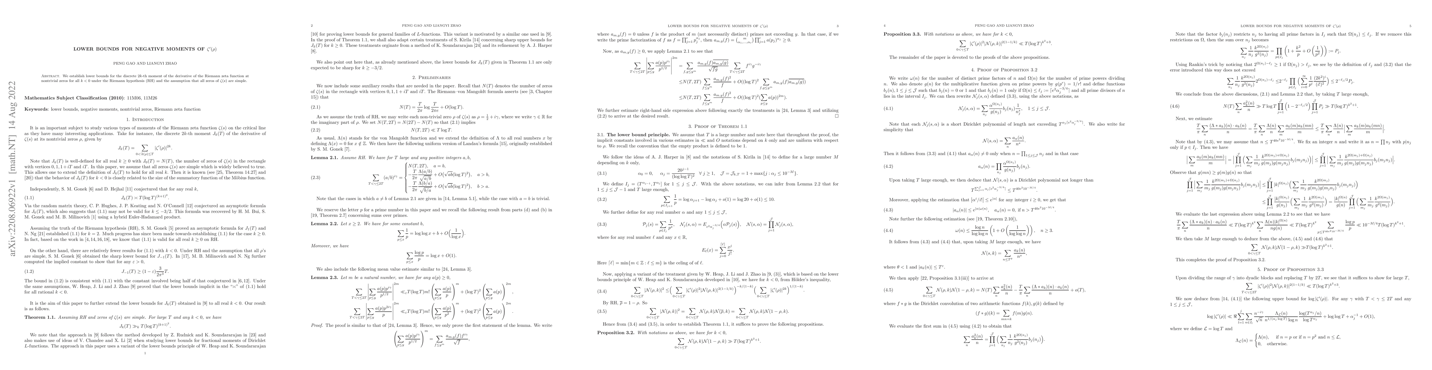Thumbnail for Lower bounds for negative moments of $\zeta'(\rho)$