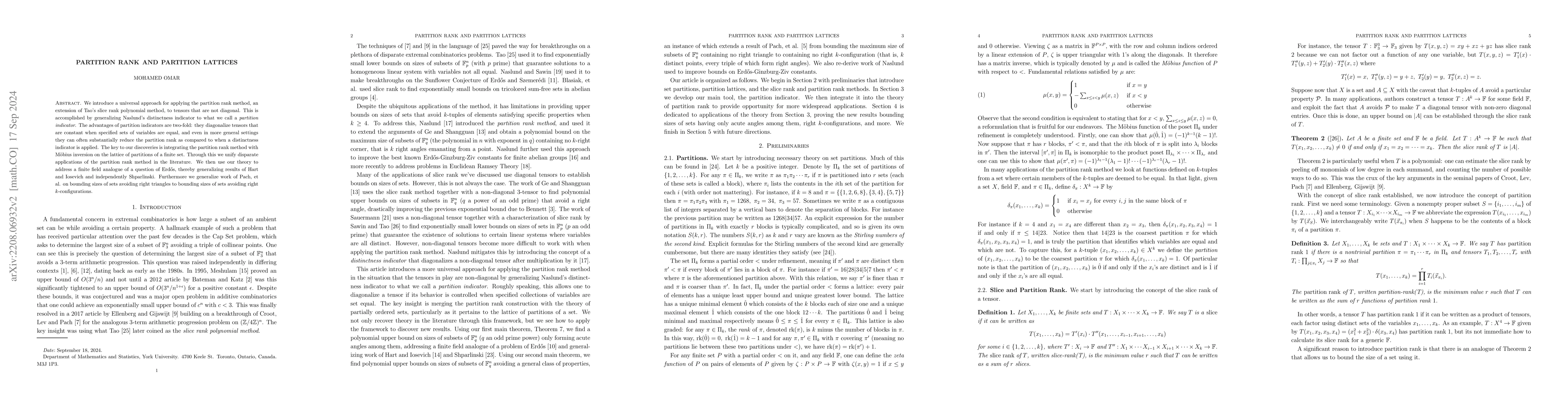 Thumbnail for Partition Rank and Partition Lattices