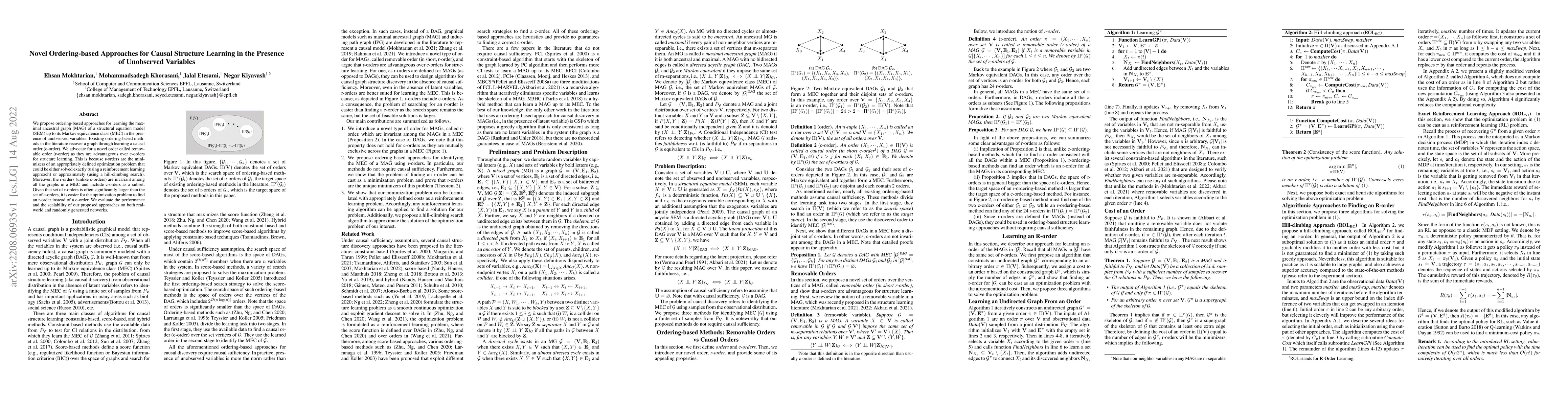 Thumbnail for Novel Ordering-based Approaches for Causal Structure Learning in the
  Presence of Unobserved Variables