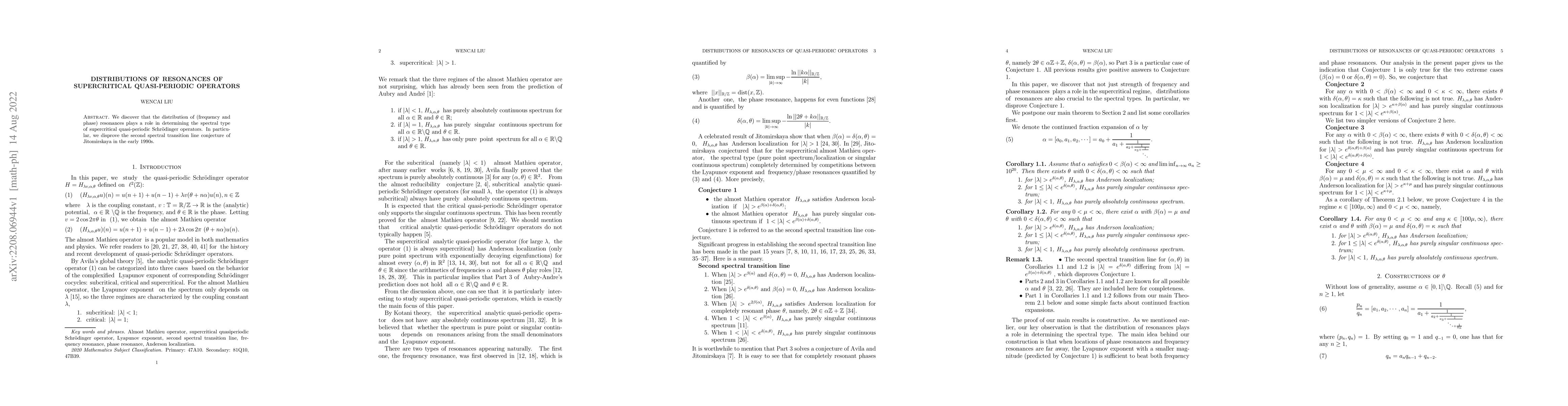 Thumbnail for Distributions of resonances of supercritical quasi-periodic operators