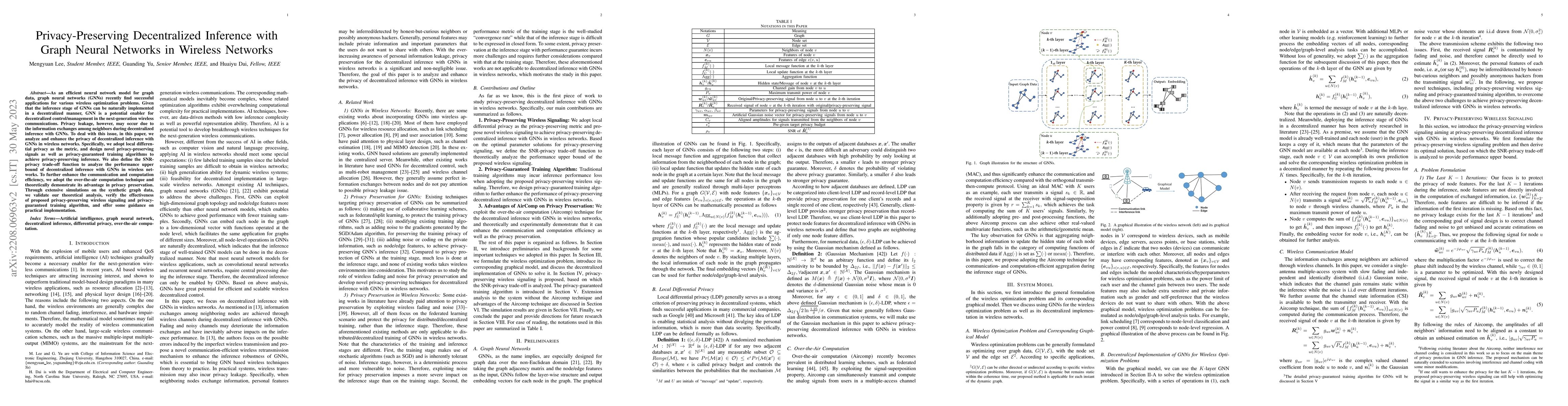 Thumbnail for Privacy-Preserving Decentralized Inference with Graph Neural Networks in
  Wireless Networks