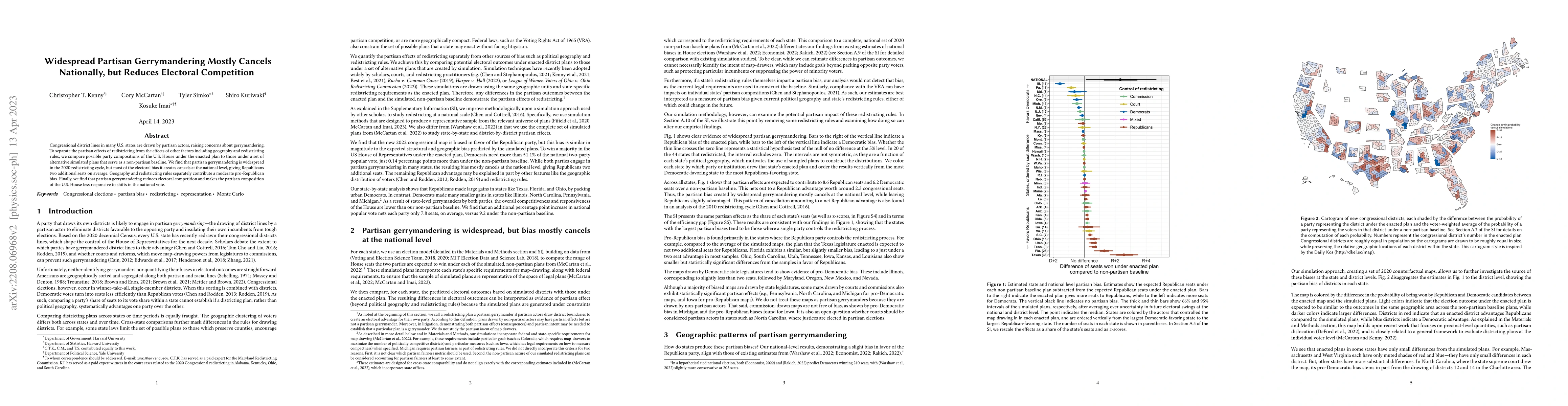 Thumbnail for Widespread Partisan Gerrymandering Mostly Cancels Nationally, but
  Reduces Electoral Competition