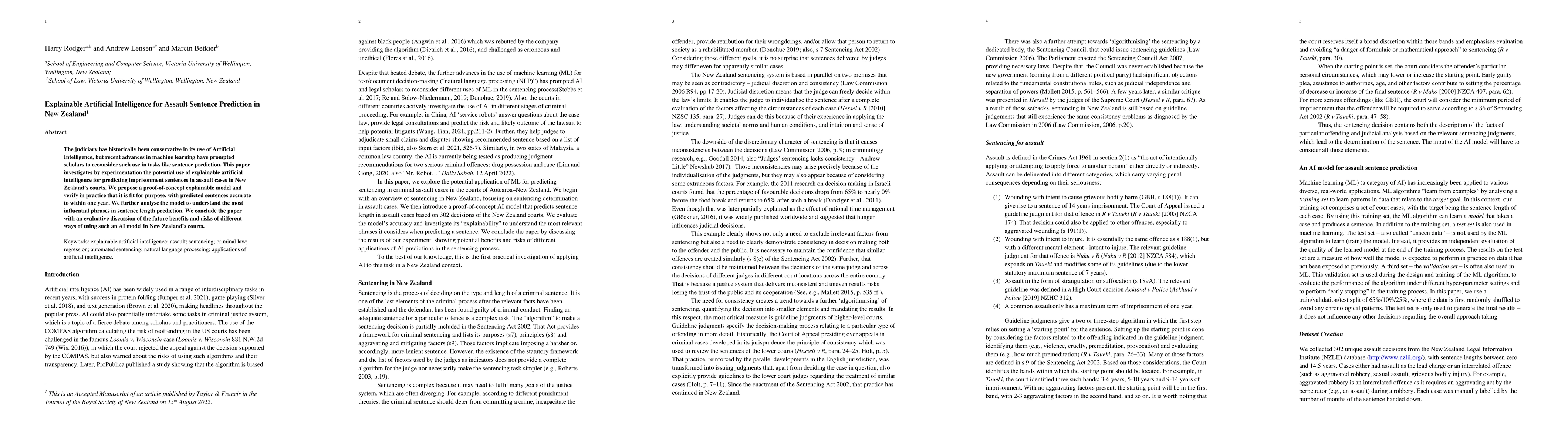 Thumbnail for Explainable Artificial Intelligence for Assault Sentence Prediction in
  New Zealand