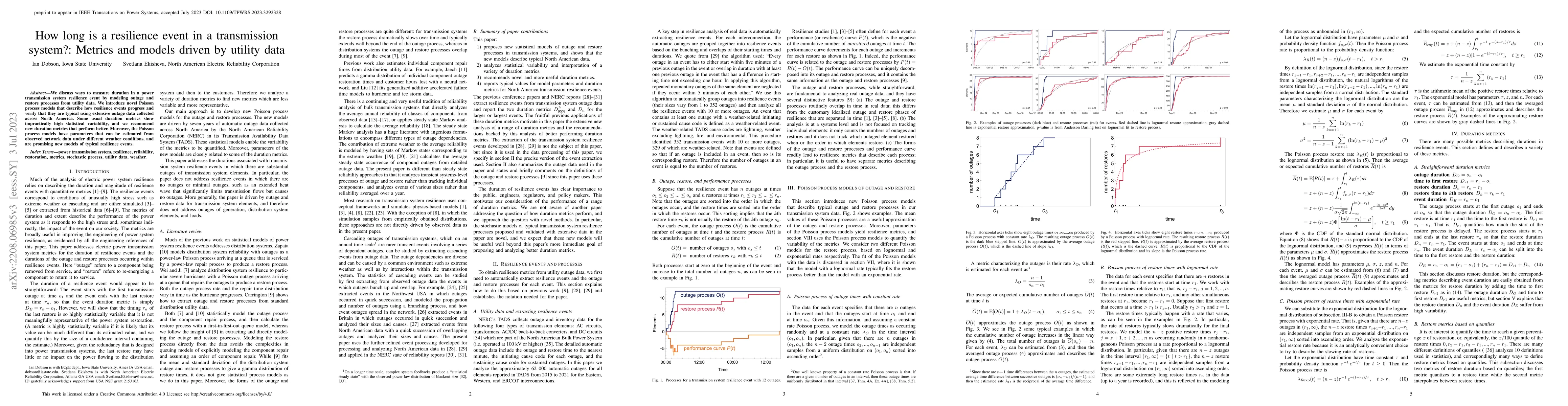 Thumbnail for How long is a resilience event in a transmission system?: Metrics and
  models driven by utility data