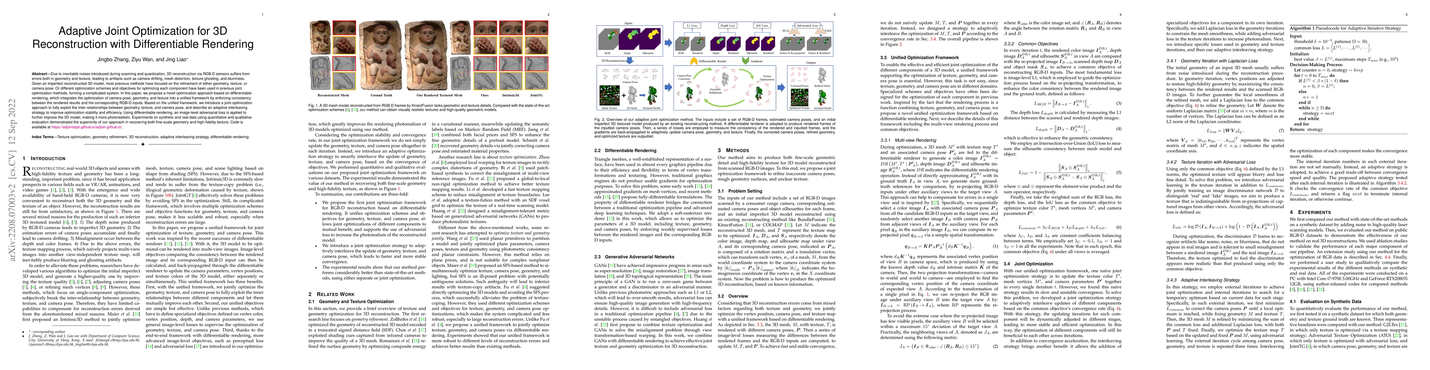 Thumbnail for Adaptive Joint Optimization for 3D Reconstruction with Differentiable
  Rendering