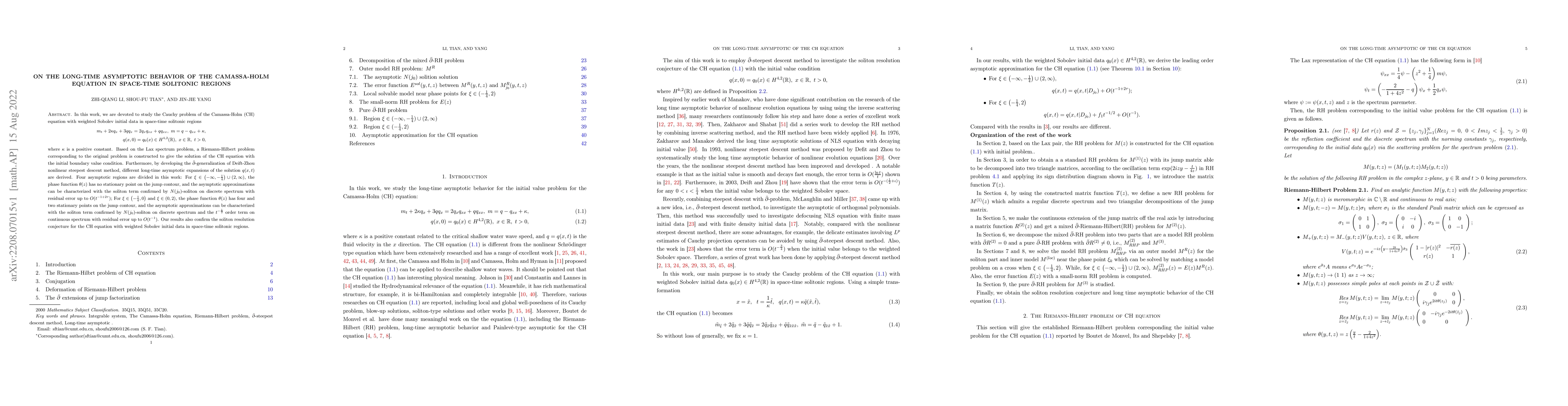 Thumbnail for On the long-time asymptotic behavior of the Camassa-Holm equation in
  space-time solitonic regions