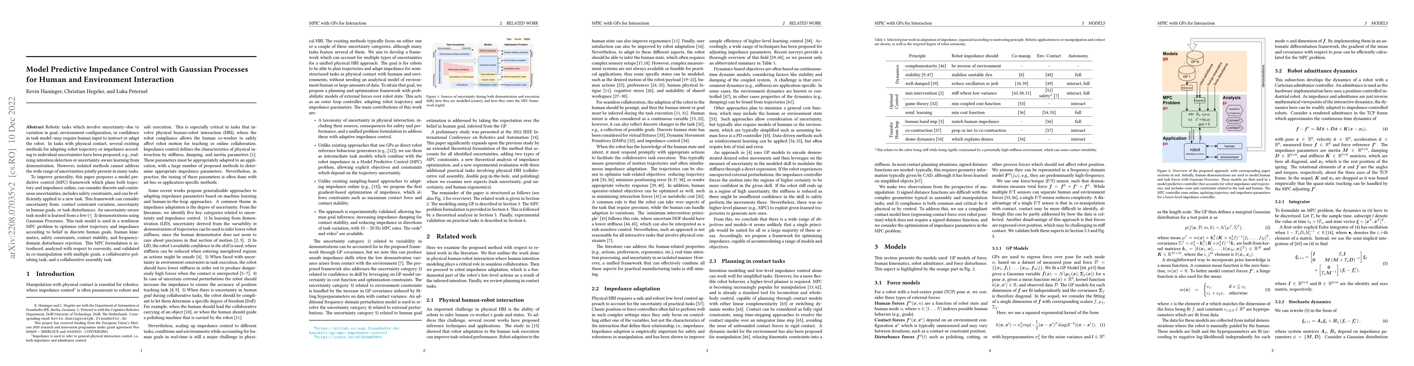 Thumbnail for Model Predictive Impedance Control with Gaussian Processes for Human and
  Environment Interaction