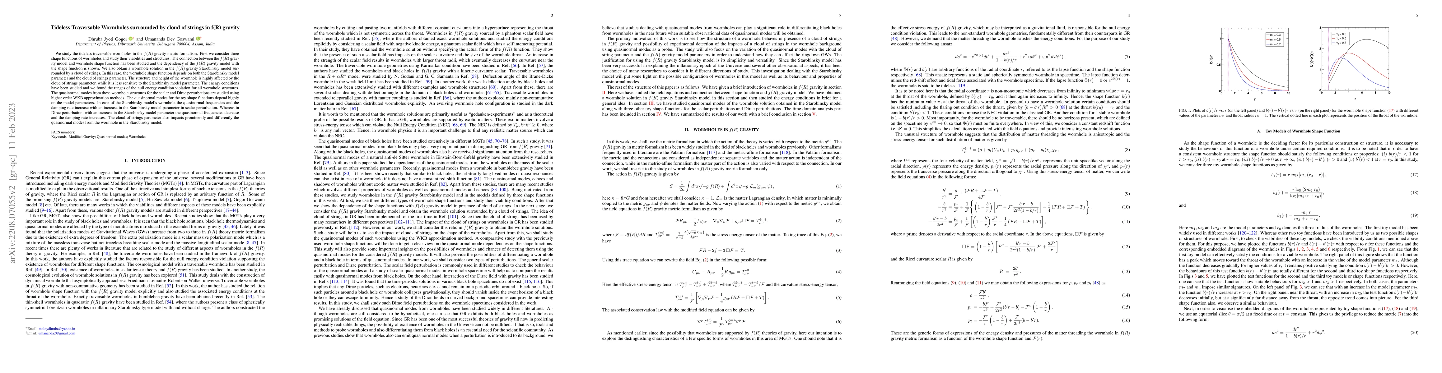 Thumbnail for Tideless Traversable Wormholes surrounded by cloud of strings in $f(R)$
  gravity