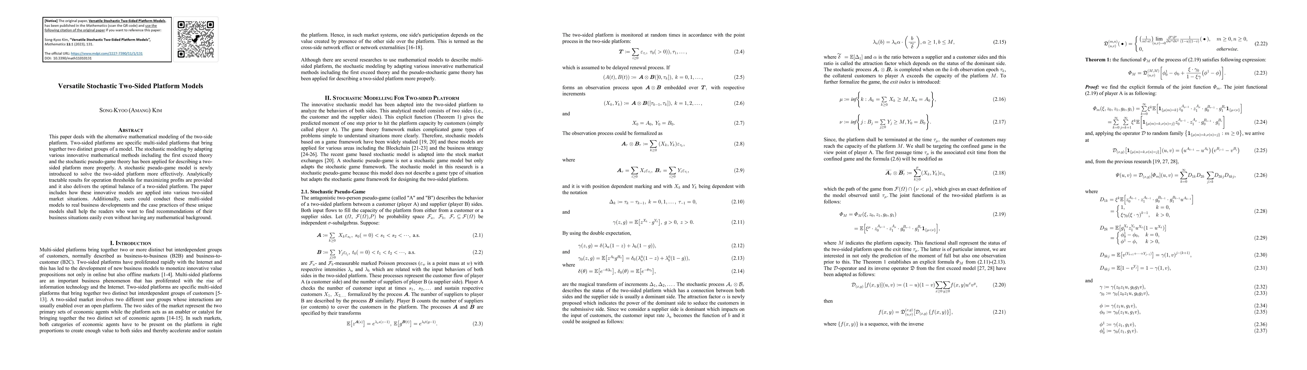 Thumbnail for Versatile Stochastic Two-Sided Platform Models