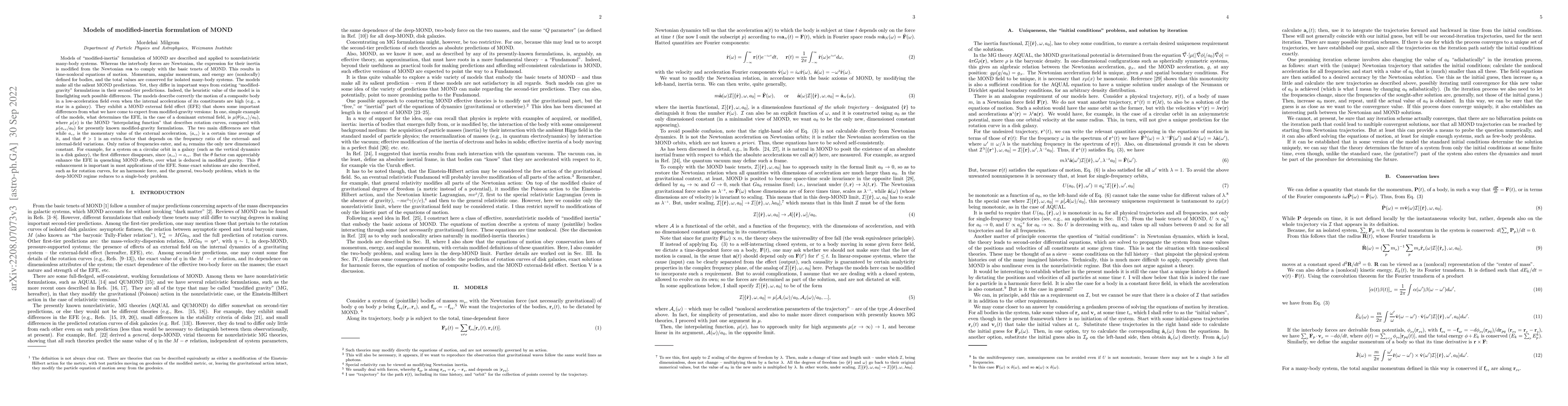 Thumbnail for Models of modified-inertia formulation of MOND