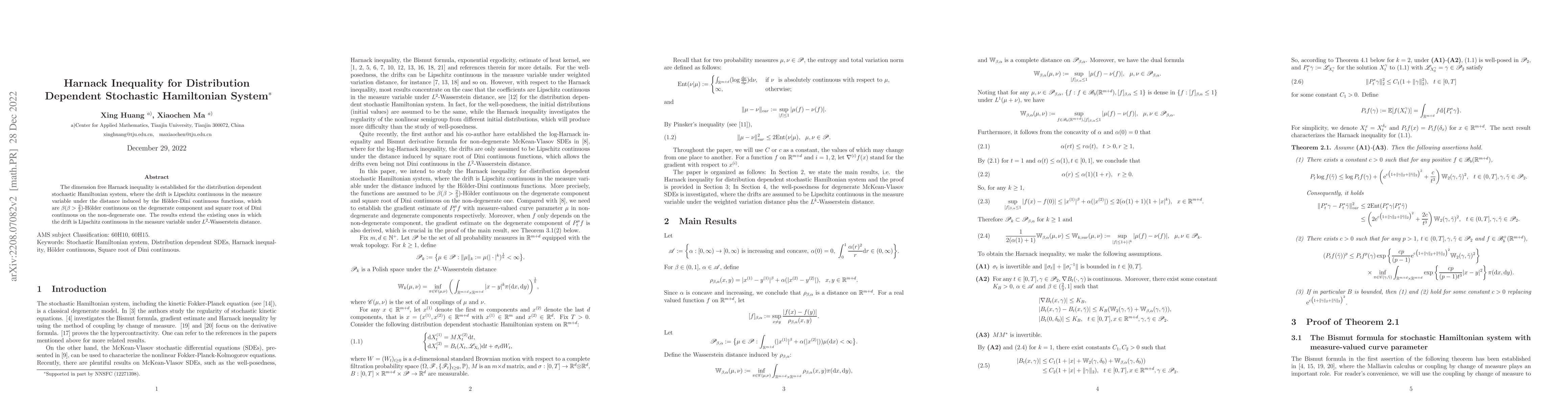 Thumbnail for Harnack Inequality for Distribution Dependent Stochastic Hamiltonian
  System